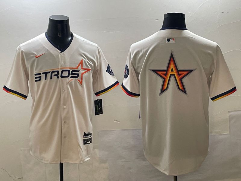 Men Houston Astros Blank Cream Three generations Joint Name 2025 Nike MLB Jersey style 5->houston astros->MLB Jersey
